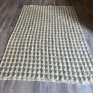 Green and Cream Checkered Area Rug